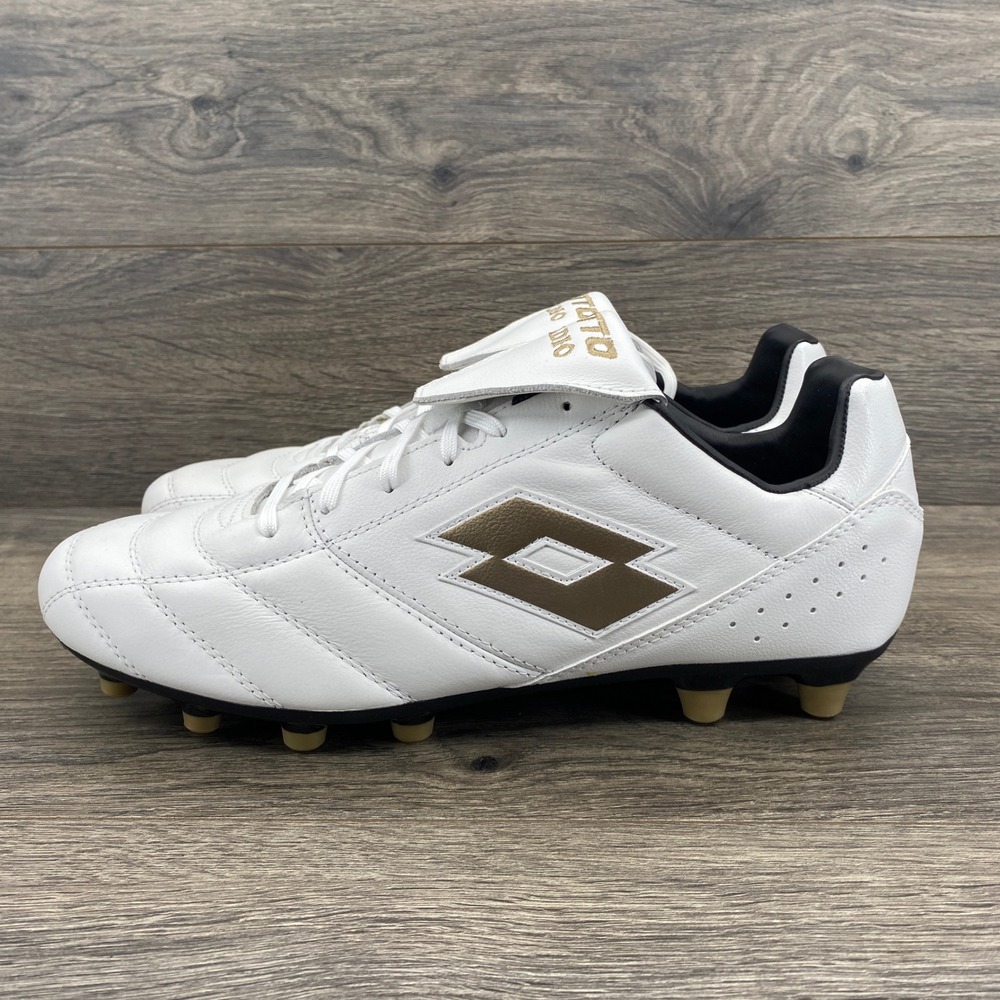 Lotto Stadio 200 IV FG Soccer Cleats Unisex 10.5 White Gold 222133 6WX